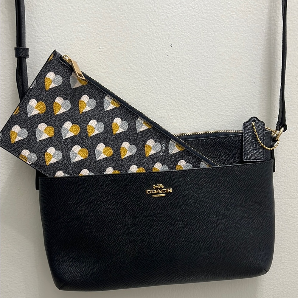 Coach navy blue Crossbody Bag with Heart Print Pouch
